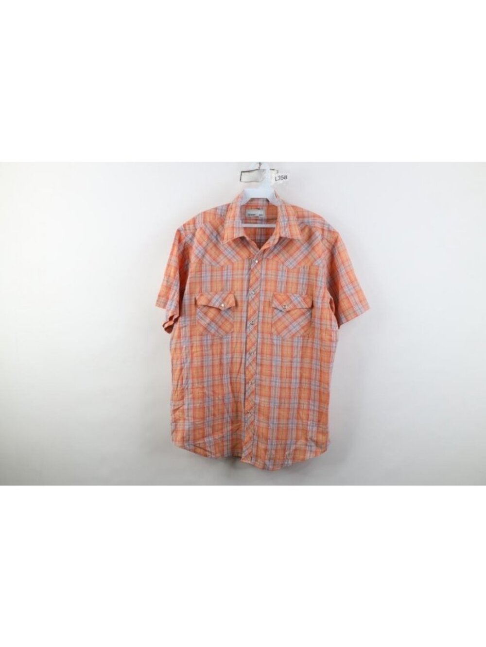 Vintage Wrangler Mens Large Western Cowboy Snap Button Short Sleeve Shirt Plaid